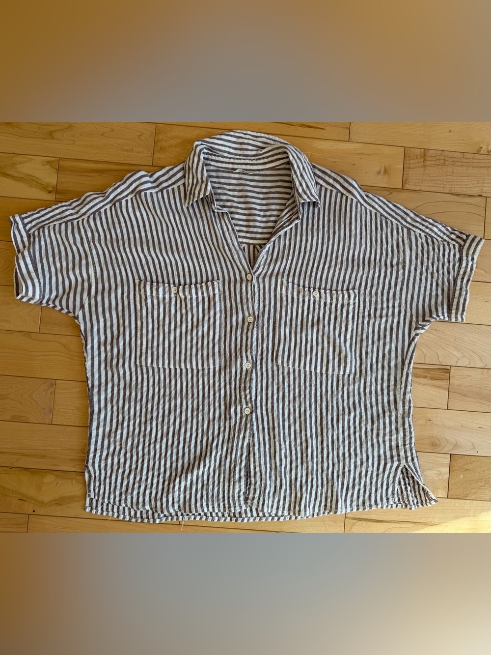 Max Studio Soft Women’s Striped Button Down Shirt in Brown & Cream. Size-XL